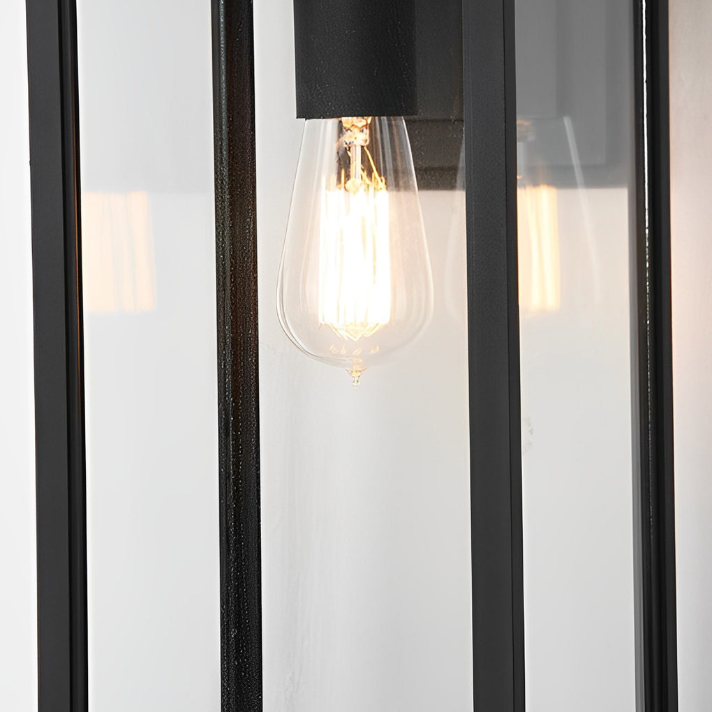 Industrial Outdoor Wall Sconce — Black Die-Cast Aluminum and Glass, Rectangular, Waterproof, E27