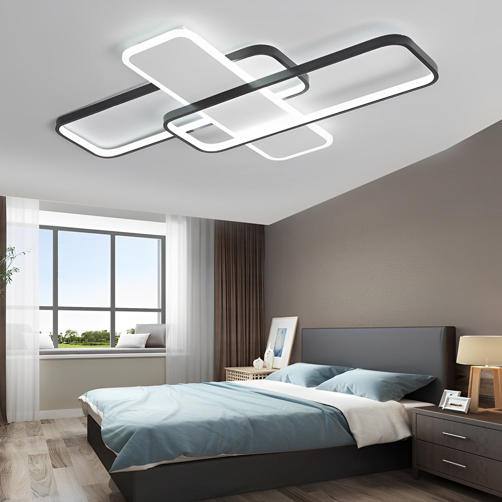 Square Overlapping Flush-Mount Chandelier — Aluminum & Acrylic, LED, Stepless Dimming, 3000K–6000K