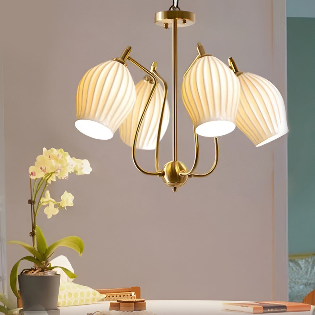 Modern Ceiling Lights with 4 Flower-Shaped Ceramic Warm Light Fixtures