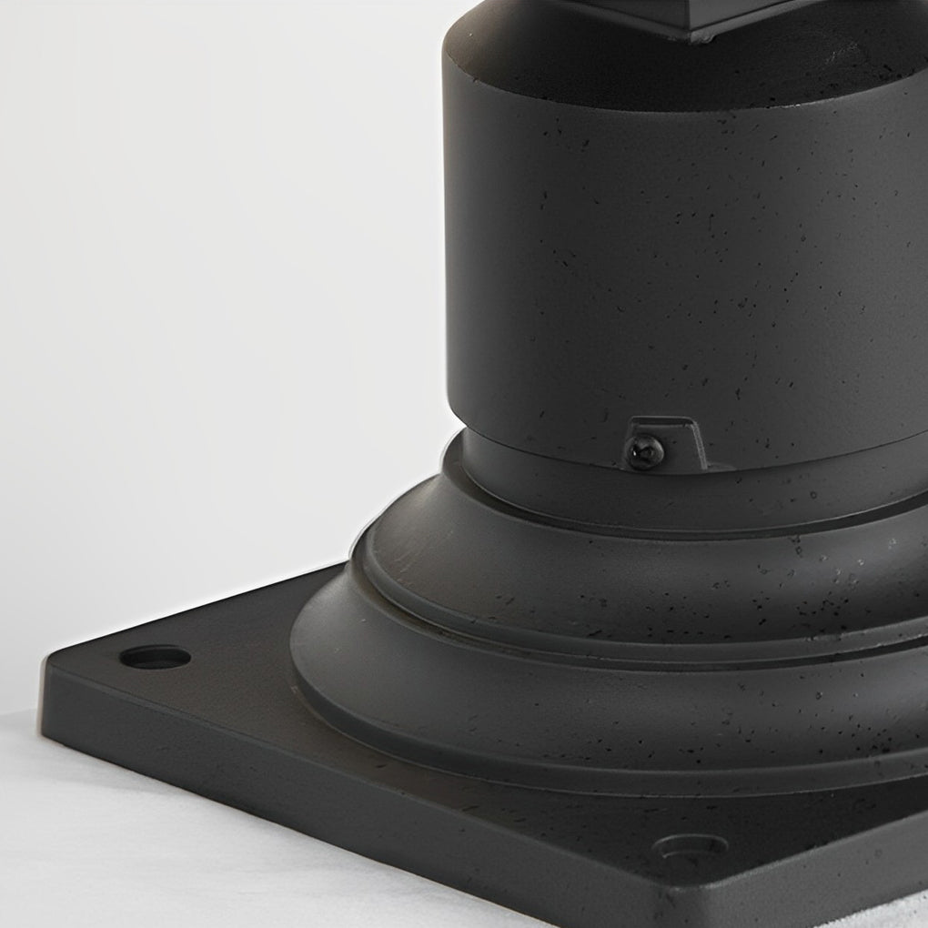 Modern Industrial Outdoor Post Light — Black Die-Cast Aluminum, Striped Glass Shade, E27 LED, IP23 Waterproof