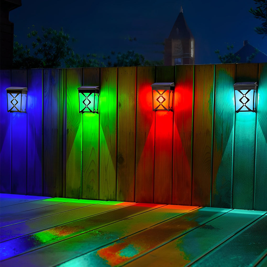 Black Solar Outdoor Wall Sconce, 2-Pack — RGB + Warm White LED, Motion Sensor, IP65 Weatherproof