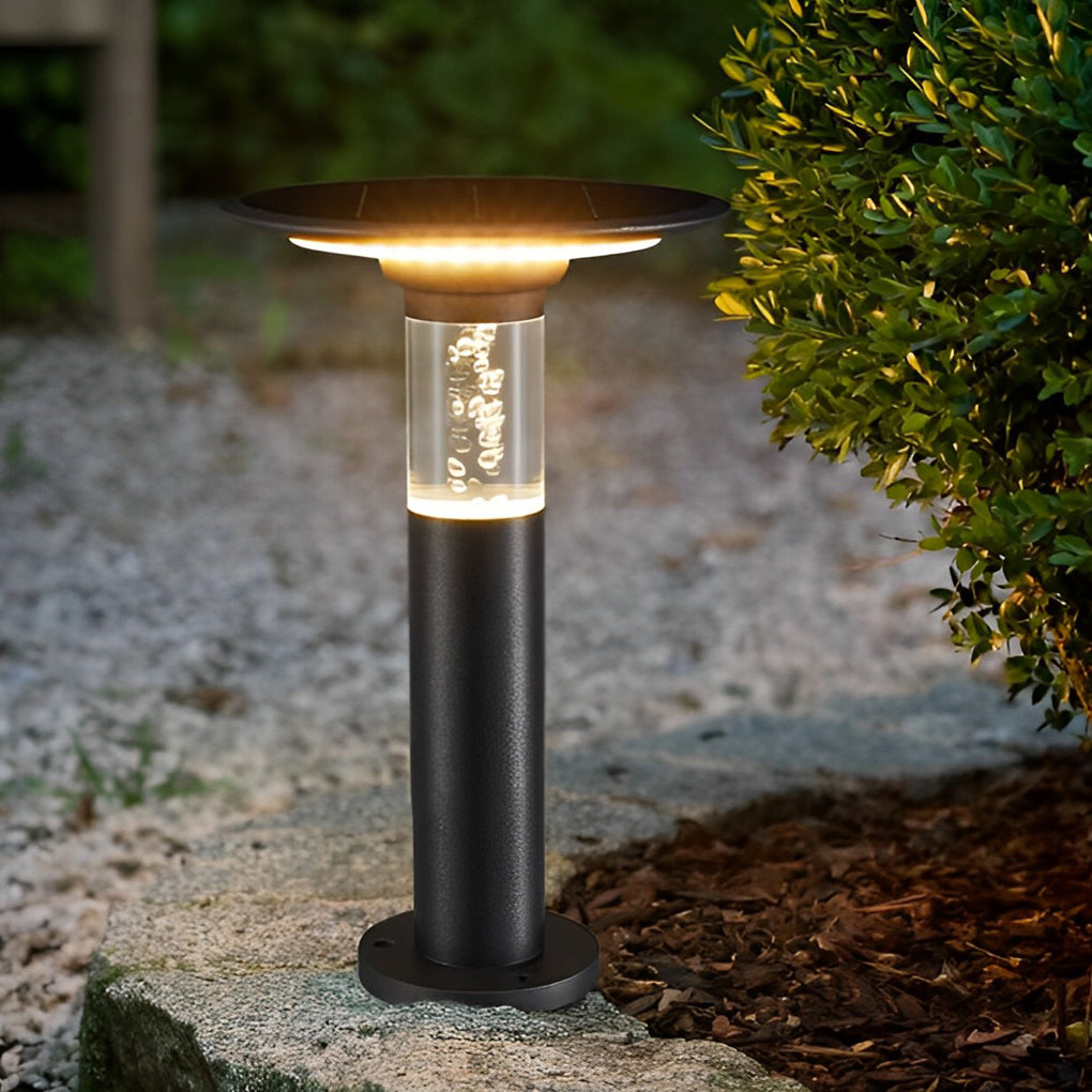 Round-Top Disk Bollard Path Light — Die-Cast Aluminum, Solar LED, Bubble Detail, IP55, 14.2"–29.9" Heights
