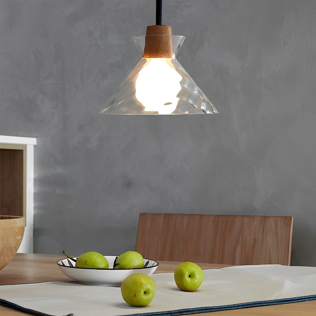 Round Glass and Wood Mini Pendant — Modern Minimalist, 3000K Warm White, Adjustable 59" Cord