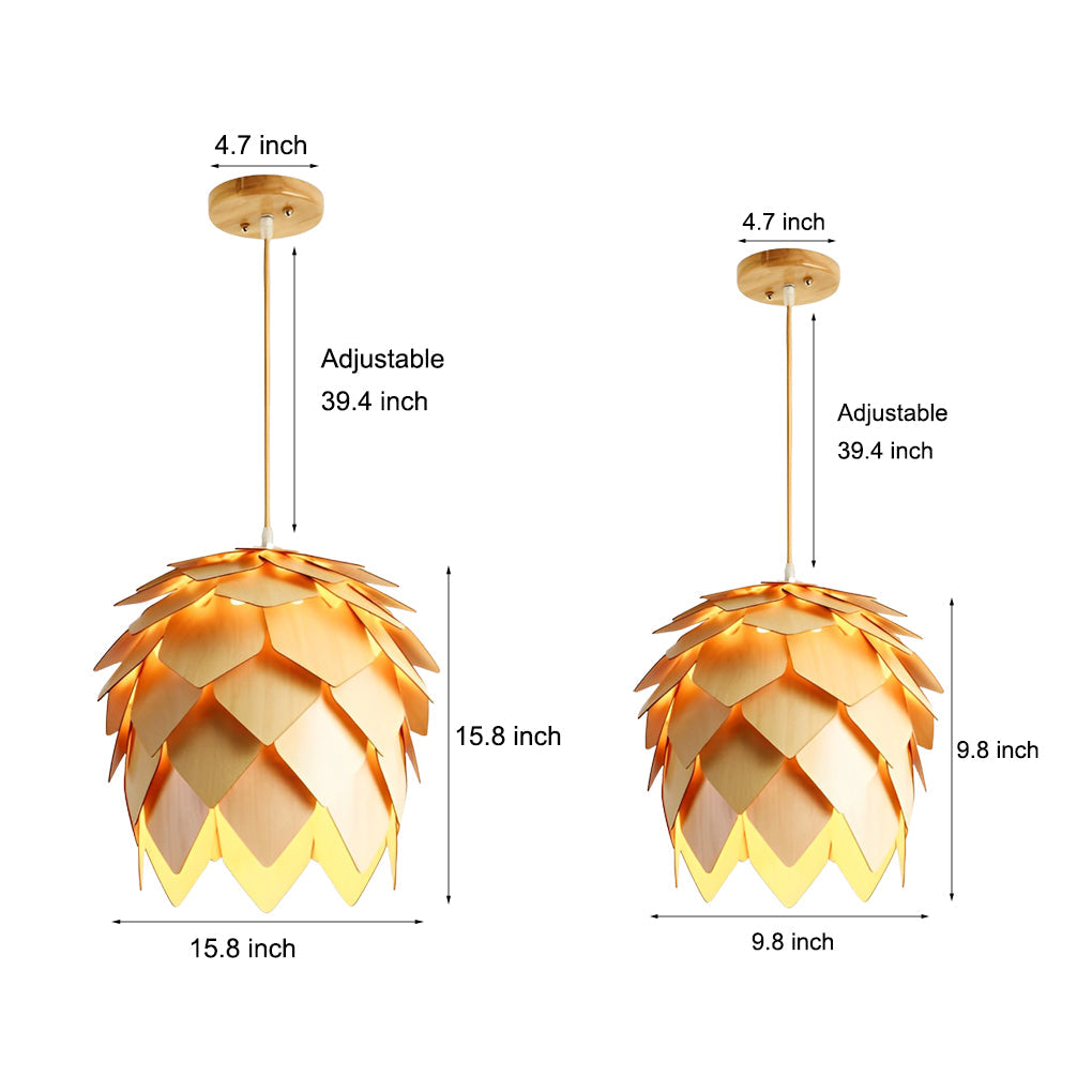 Pine Cone Pendant Chandelier — Wood, LED, 7W/9W, 3000K Warm White, Hardwired, Rustic Modern