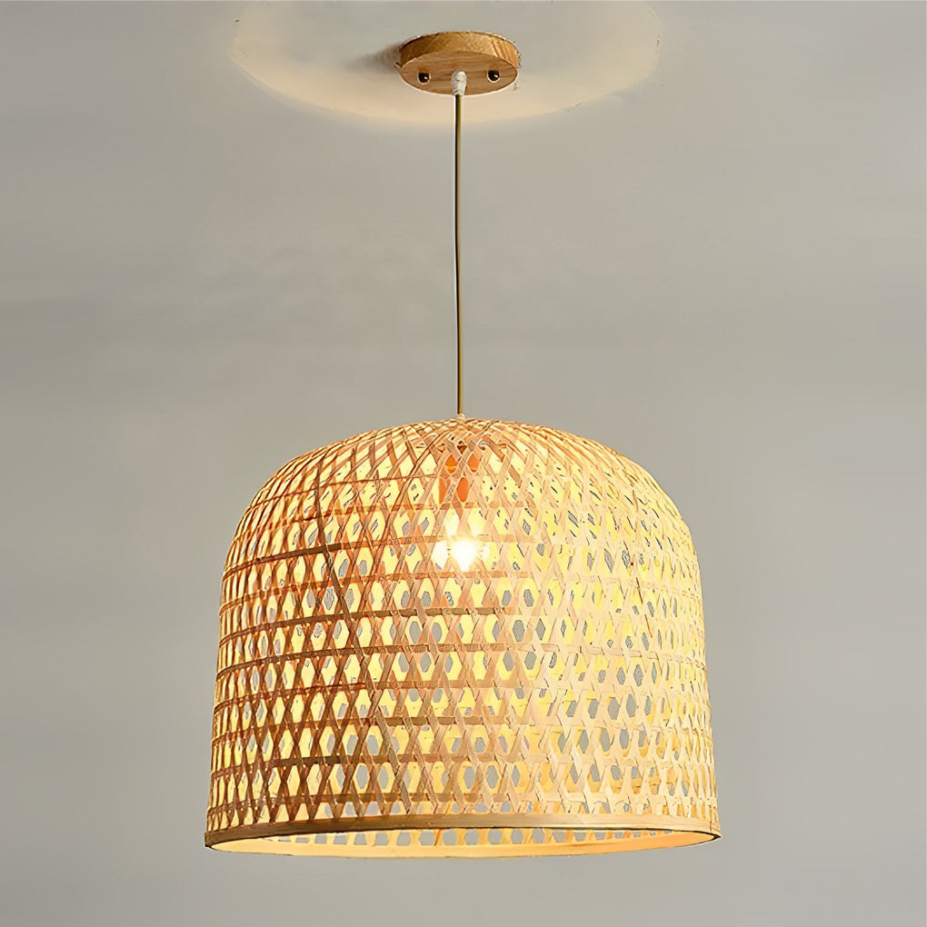 Round Hand-Woven Bamboo Pendant Light — Burlywood, E26/E27, 20" or 24" Diameter