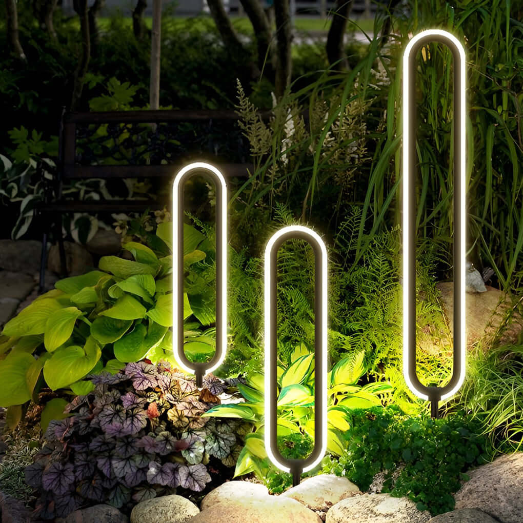 Oval Ring Outdoor Pillar Light — Black Aluminum, LED, Solar / Hardwired, IP54, 6W–10W