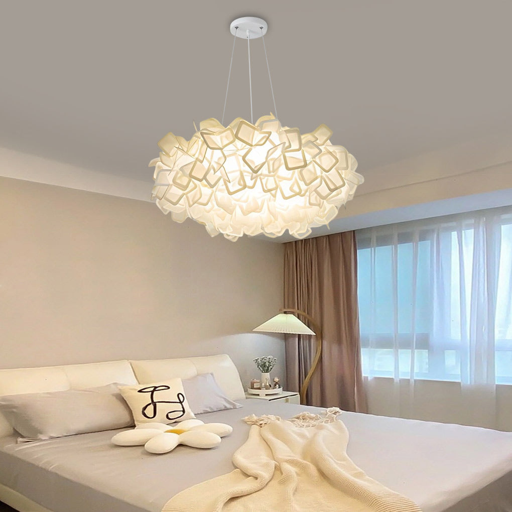 Flower Petal Chandelier — White PVC, LED 24W, Three-Step Dimming (3000K/4500K/6000K), 21" Diameter