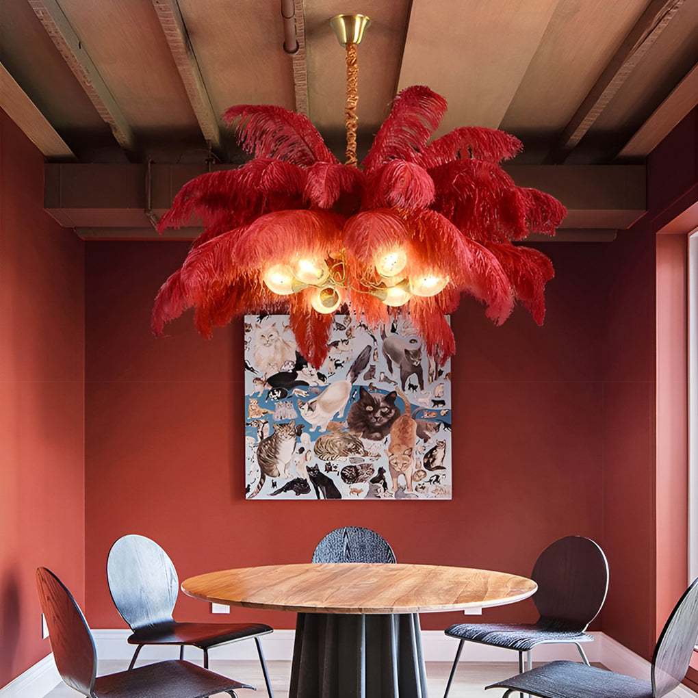 Feather Flush-Mount Chandelier — Copper, 39" Diameter, E14, Warm White 3000K
