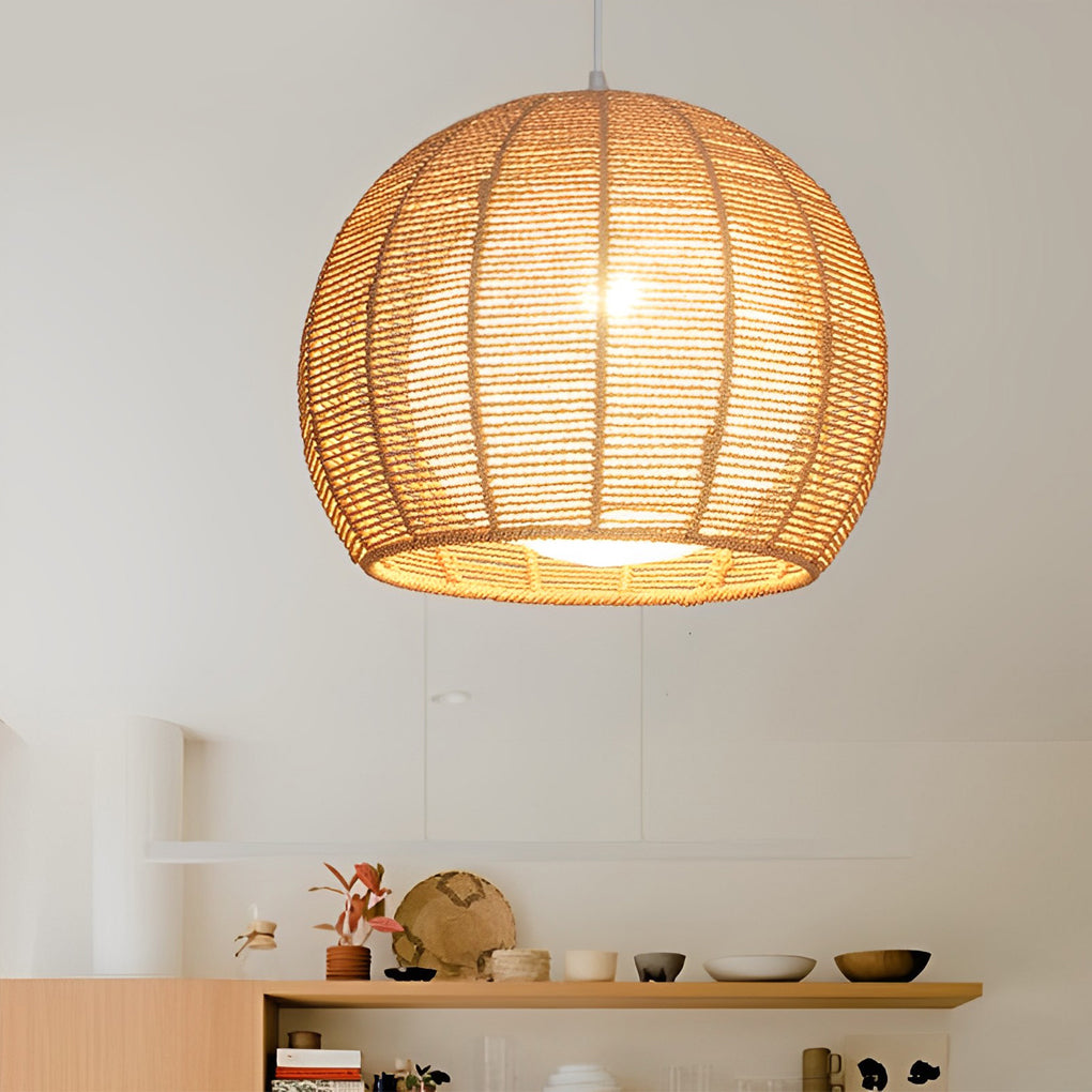 Lantern Woven Rattan Rope Chandelier — Rustic Modern, E27, LED, Warm White 3000K