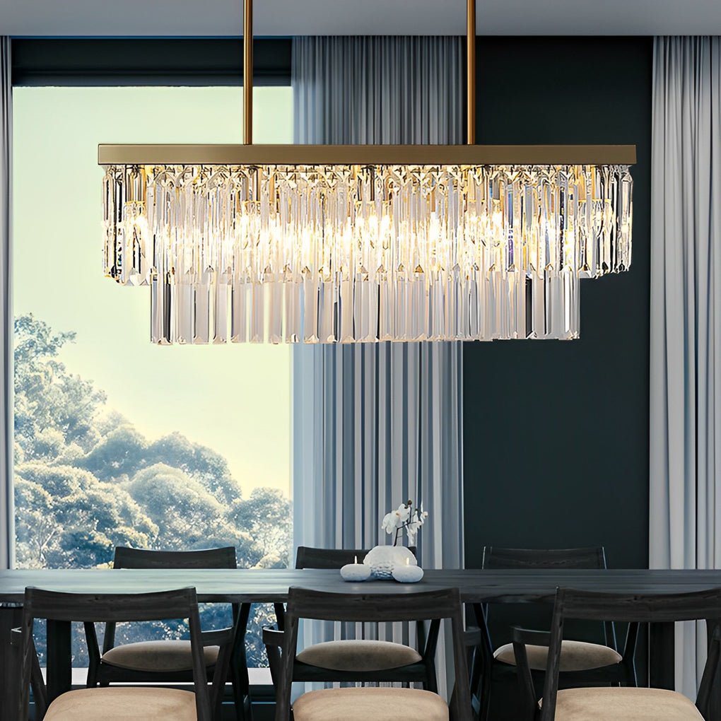 Postmodern Rectangular Crystal Strip Chandelier — Stainless Steel, LED, Three-Step Dimming (3000K/4500K/6000K), 31"–47"