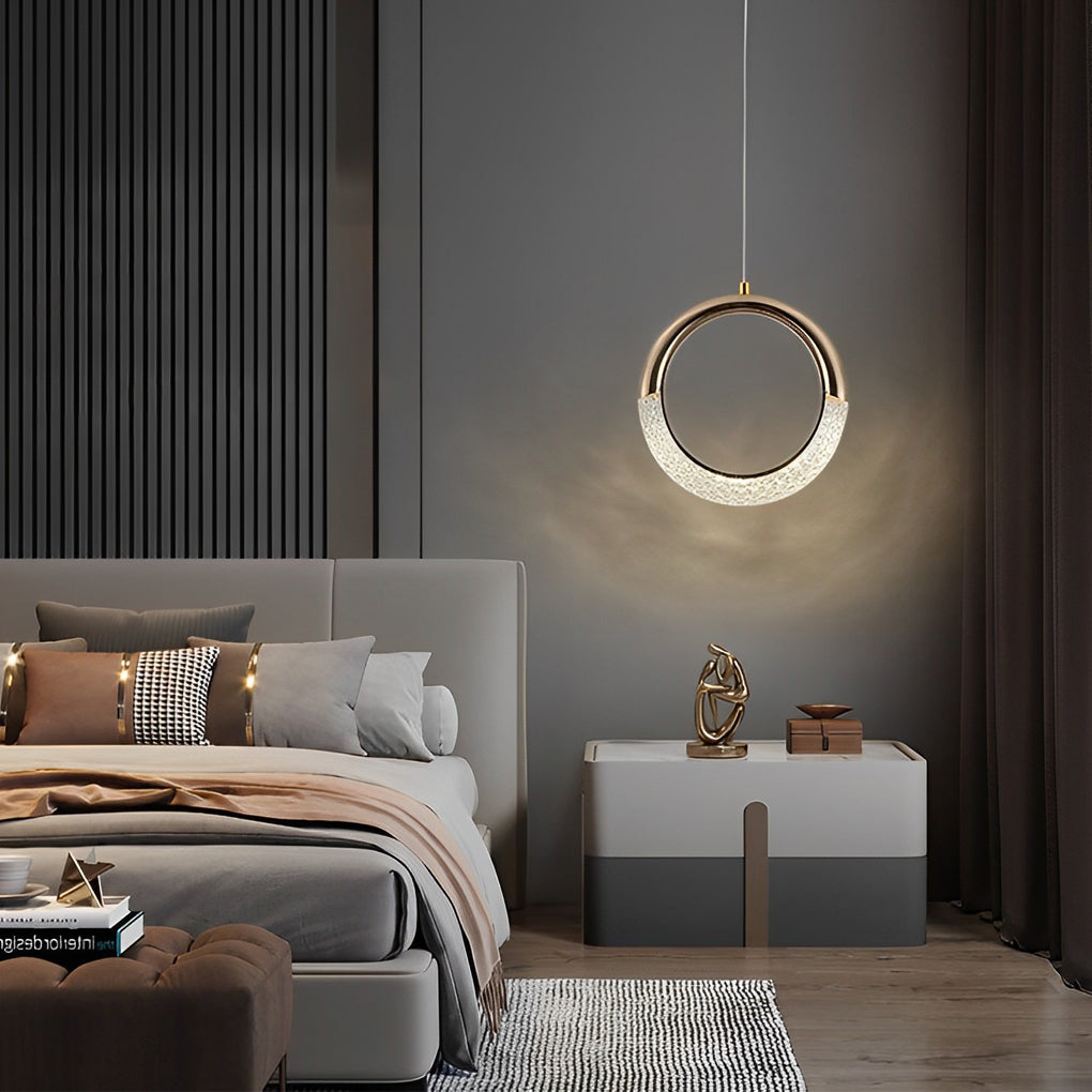 Moon Ring Mini Pendant — Zinc Alloy, Gold Electroplated, LED 7W 3000K, 8" Diameter