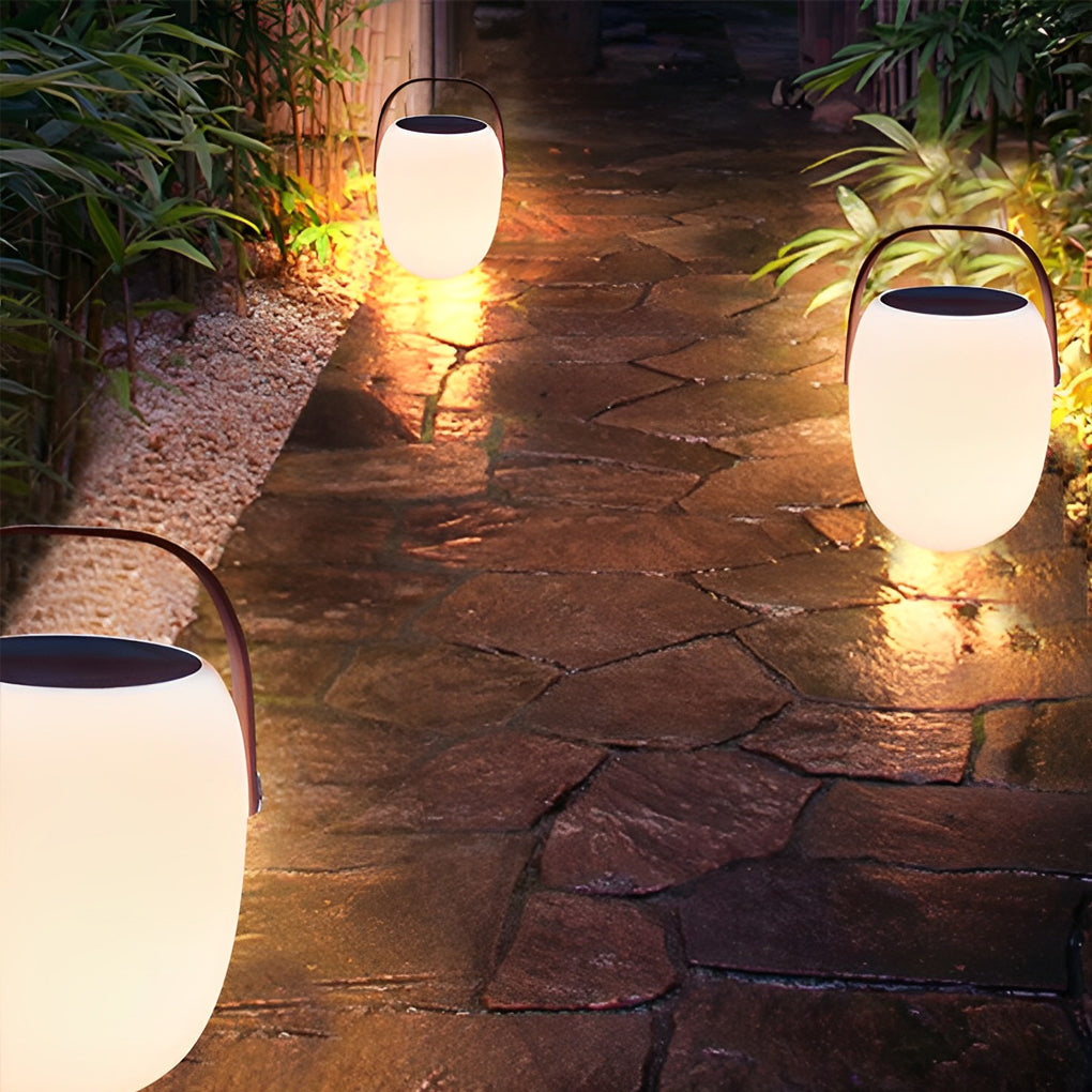 Modern Solar Portable Outdoor Lantern — PE with Wood Grain, LED 3000K, Waterproof