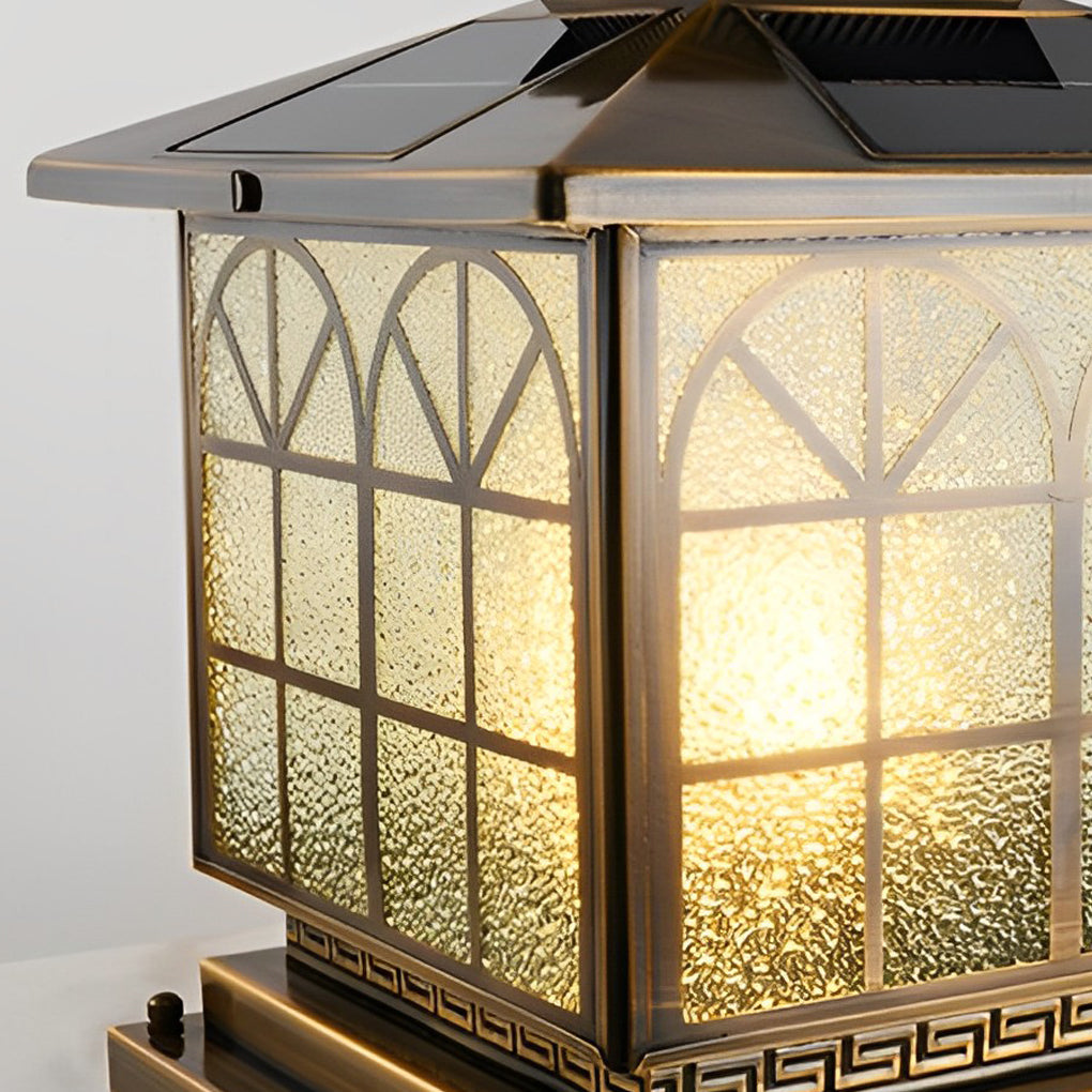 Classical Bronze Solar Post Cap Light — Hardwired or Solar, 3-Step Dimming, Waterproof, E27