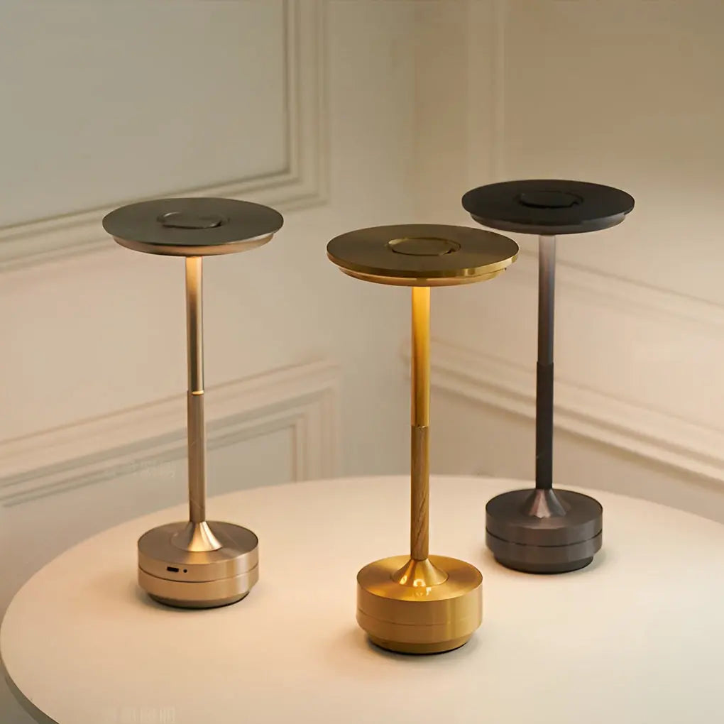 Slender Cordless UFO Alien Table Lamp with Plated Metal Finish Luxe