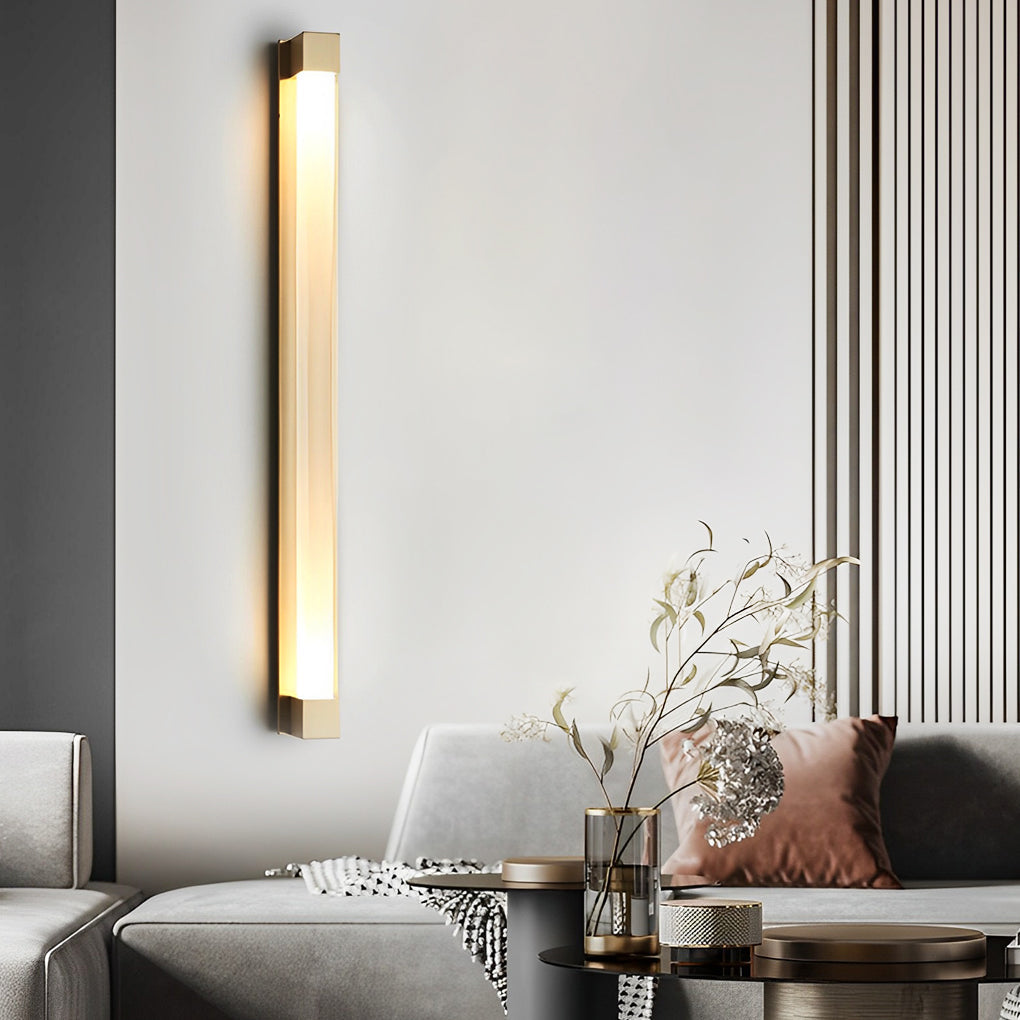Postmodern Minimalist Strip Crystal Linear Wall Sconce — Crystal Glass, LED, 3000K Warm White, 22" Height, Black or Bronze