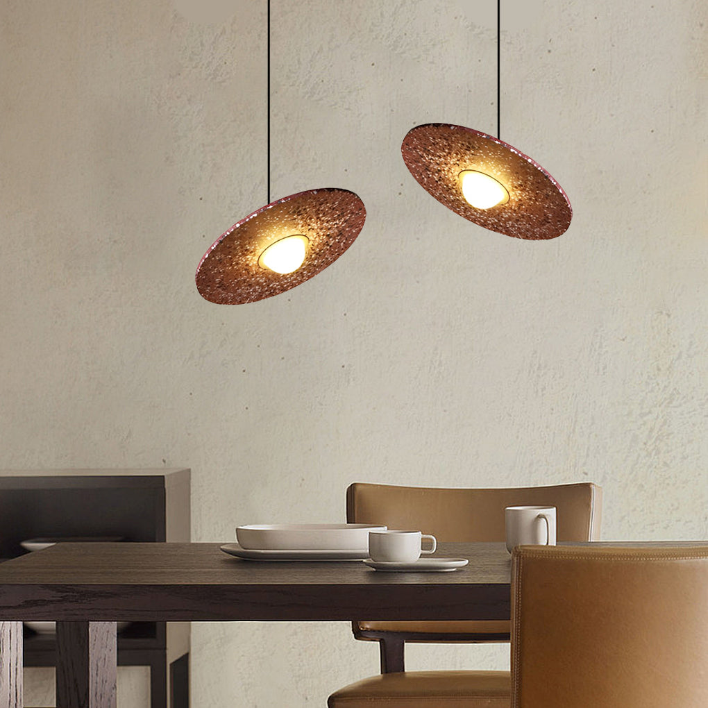 Terrazzo Planet Pendant Light — Concrete & Tempered Glass, G4 LED, 15.7" Diameter, Adjustable Angle