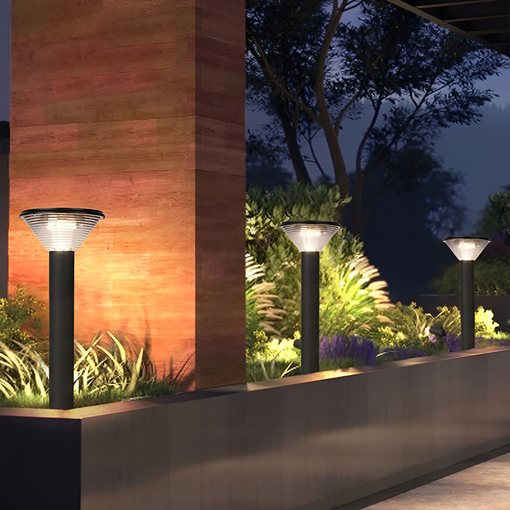 Modern Cylindrical Tapered Solar LED Bollard Light — Black Aluminum, 3-Step Dimming, Remote Control, 24" or 31"