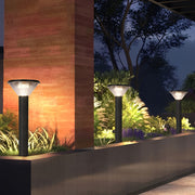 Modern Cylindrical Tapered Solar LED Bollard Light — Black Aluminum, 3-Step Dimming, Remote Control, 24" or 31"