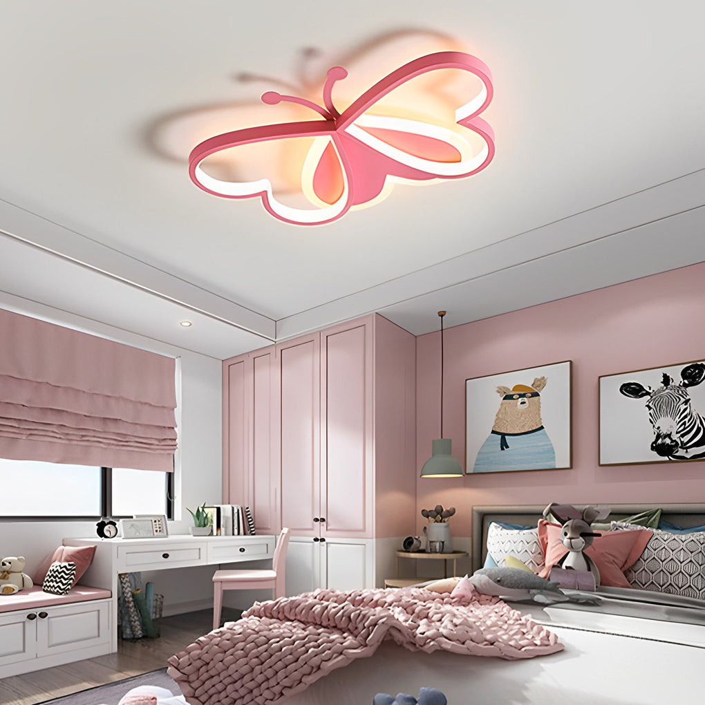 Butterfly Flush-Mount LED Ceiling Light — Metal and Acrylic, Three-Step Dimming, Remote Control, 20" × 14"