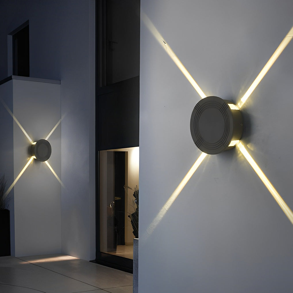 Cross Star Up/Down Outdoor Wall Sconce — Black Aluminum & Glass, 12W LED, IP54, Round or Square