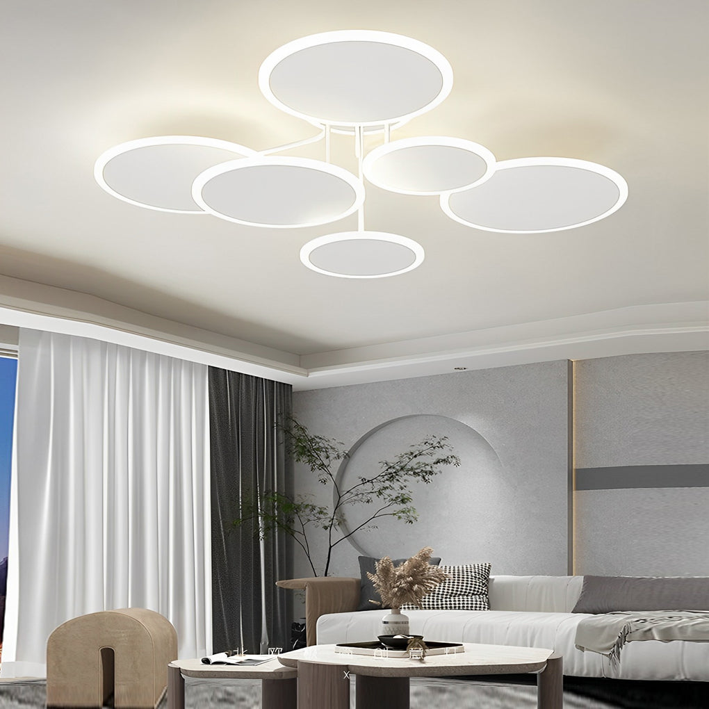 Circular LED Semi-Flush Mount — Matte White Acrylic & Iron, 2/3/6-Light, Three-Step Dimming