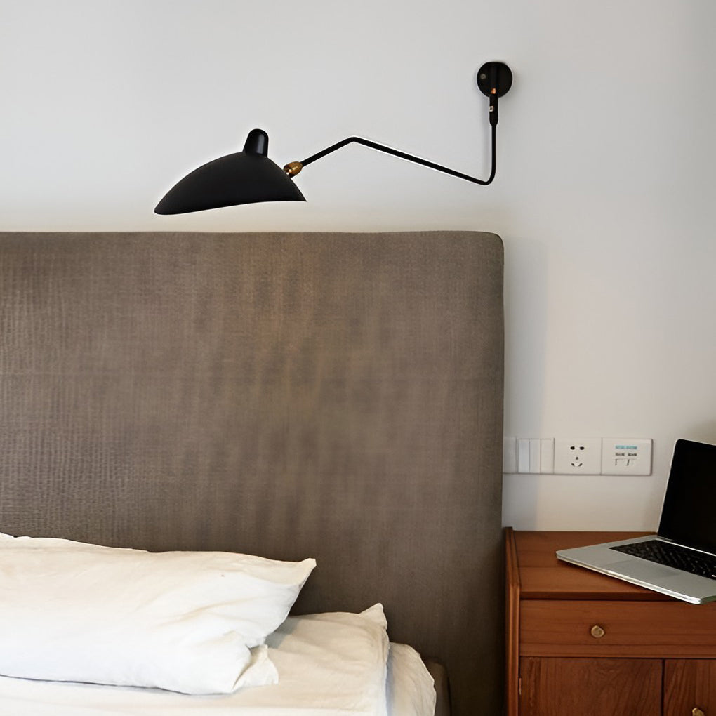 Industrial Swing-Arm Wall Sconce — Black Iron, Adjustable 360°, E27, 1- or 2-Light