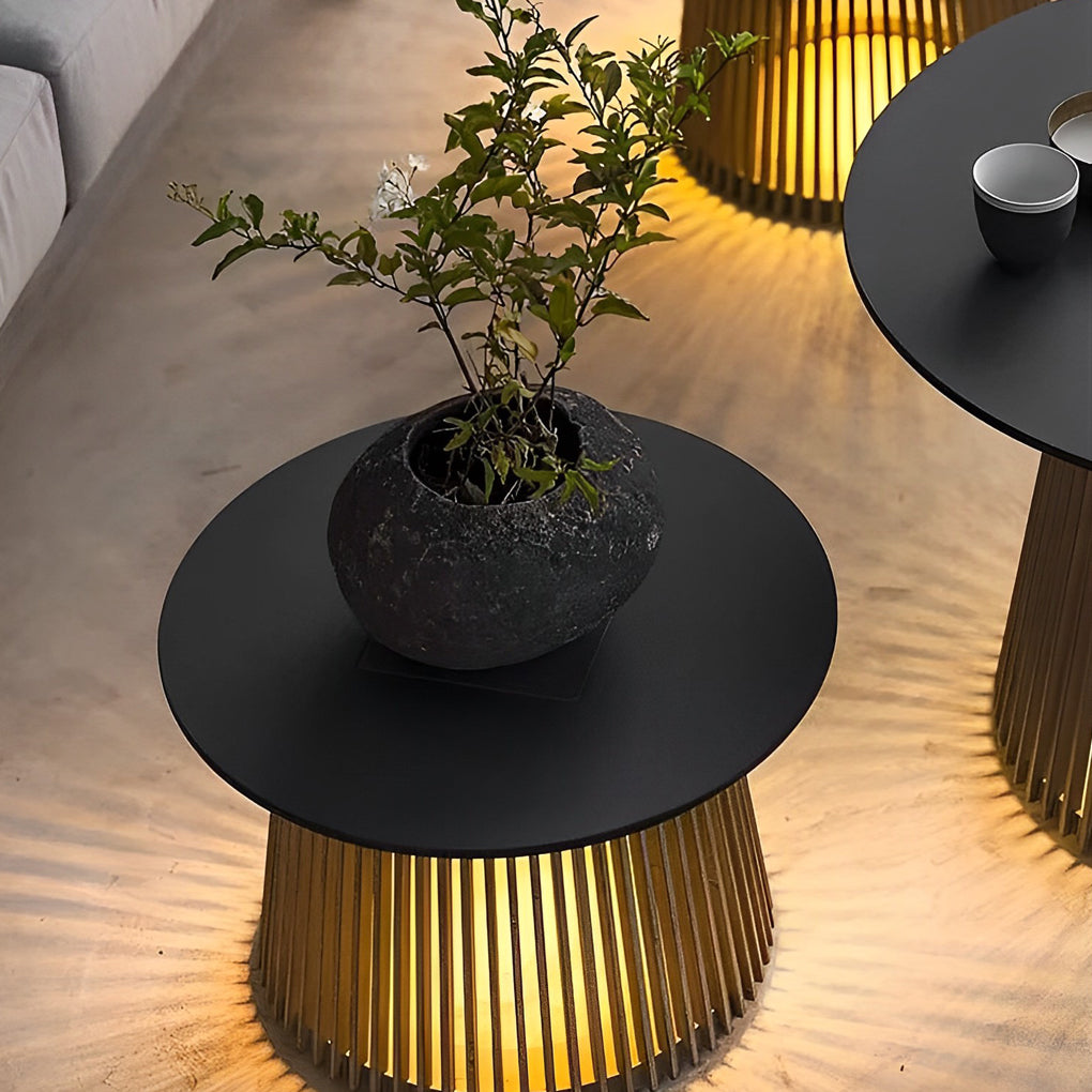 Round Iron Cage Outdoor Solar Lantern Table — Retro Modern, RGB 16-Color + Warm White LED, IP65, 20" Diameter
