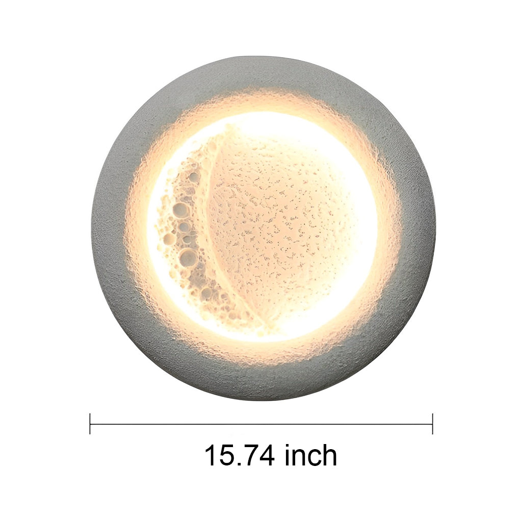 Moon Shape Outdoor Wall Sconce — Concrete, 10W LED, 3000K Warm White, 16" Diameter, IP Waterproof