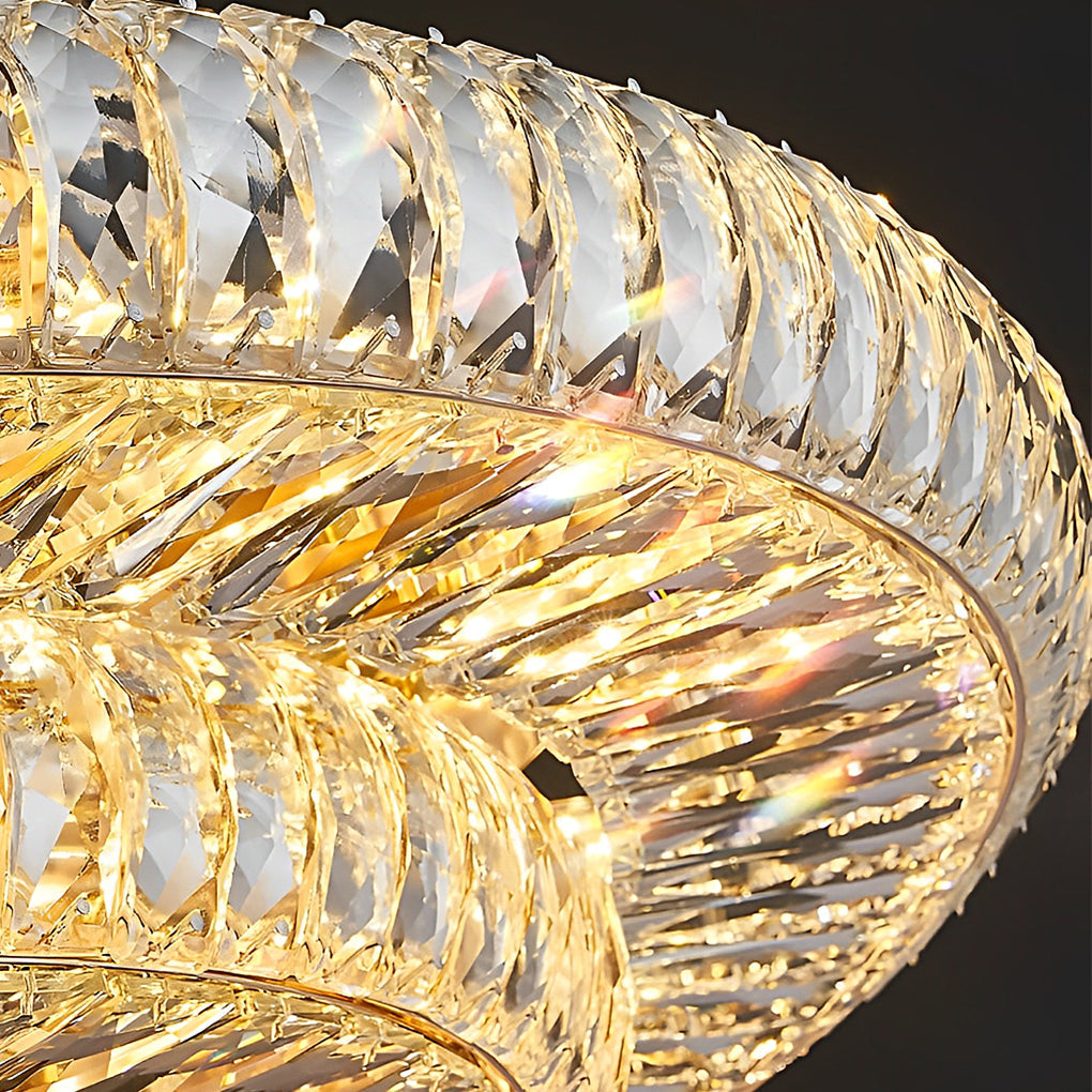 Round Crystal Flush-Mount Ceiling Light — Metal and Glass, Three-Step Dimming, 110V