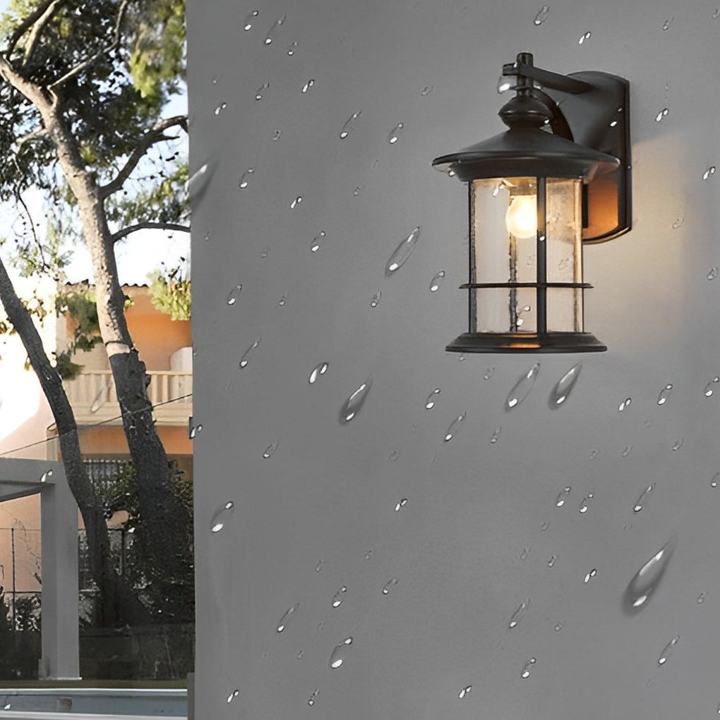 Retro Outdoor Wall Sconce — Black Aluminum and Glass, E27, IP65 Weatherproof, 8" × 13"