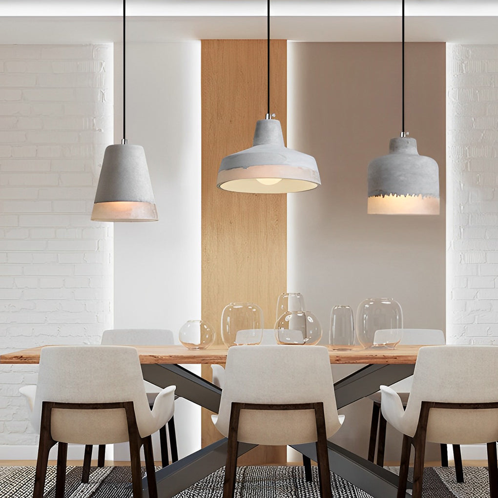 Minimalist Industrial Pendant Light — Resin Cement, Conical / Cylindrical / Drum, E27, 3000K Warm White