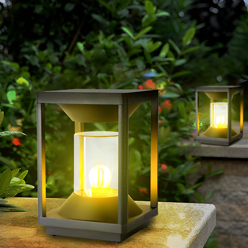 Modern Black Square Solar LED Pillar Light — Aluminum, 3W, IP65 Weatherproof, 7" × 11"