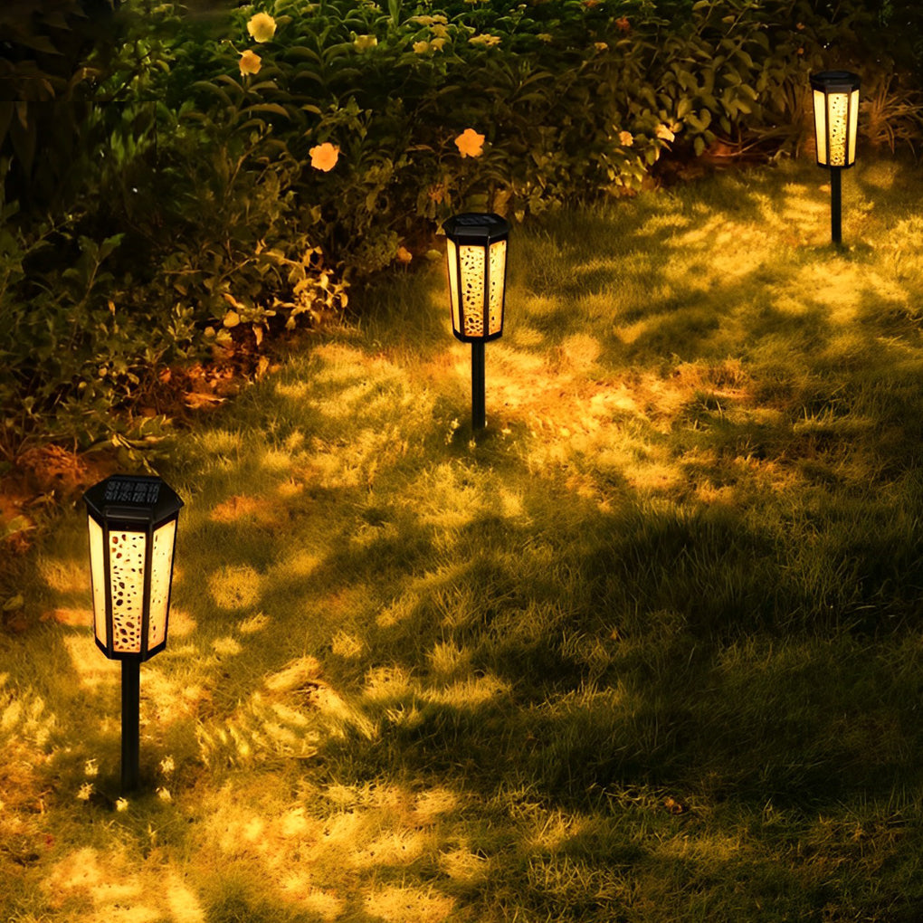 RGB Hexagonal Hollow Solar Stake Light — ABS + PC, LED, Dual-Mode Warm White / RGB, IP65 Weatherproof