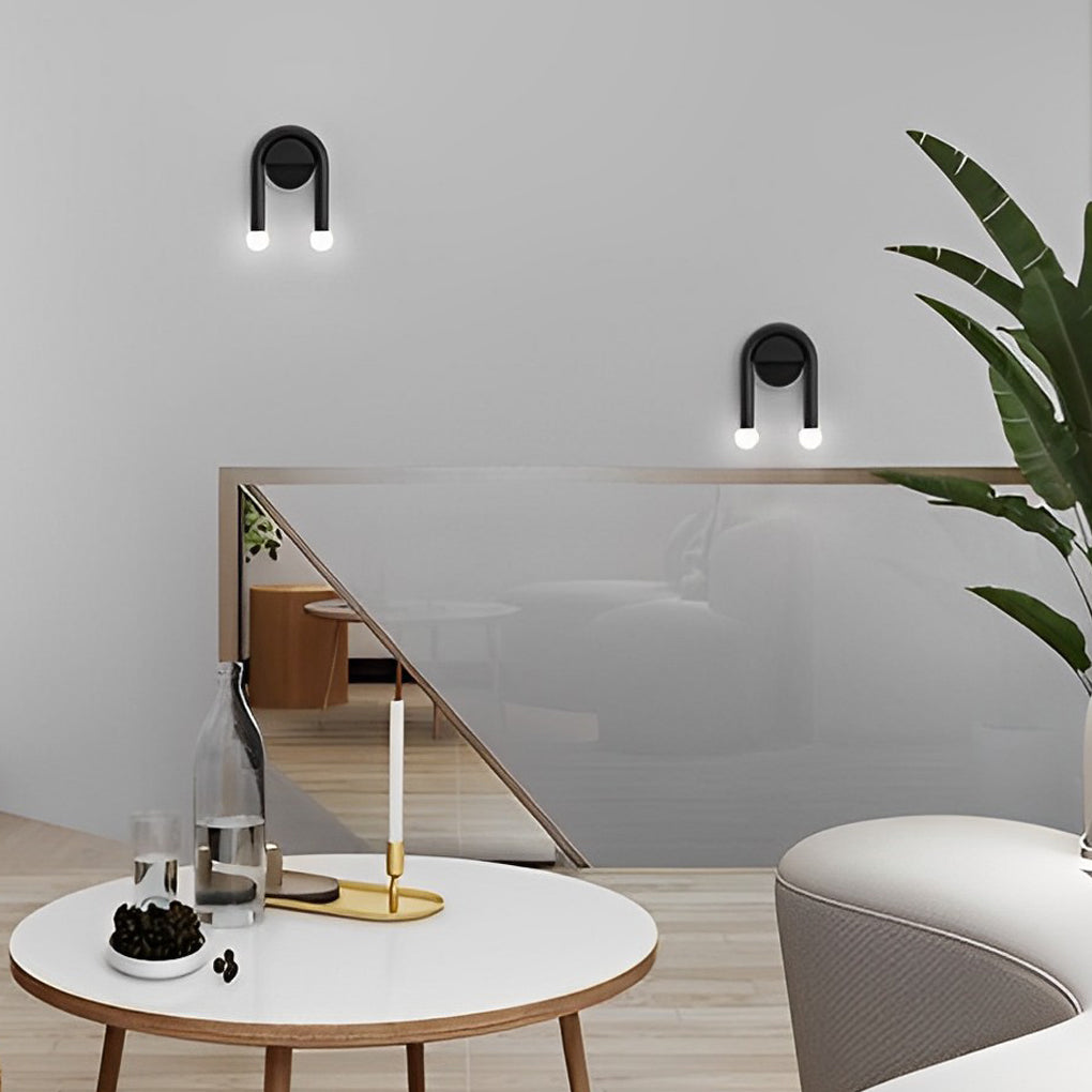 Modern Industrial 2-Light Wall Sconce — Black Iron and Glass, G4, Warm White 3000K