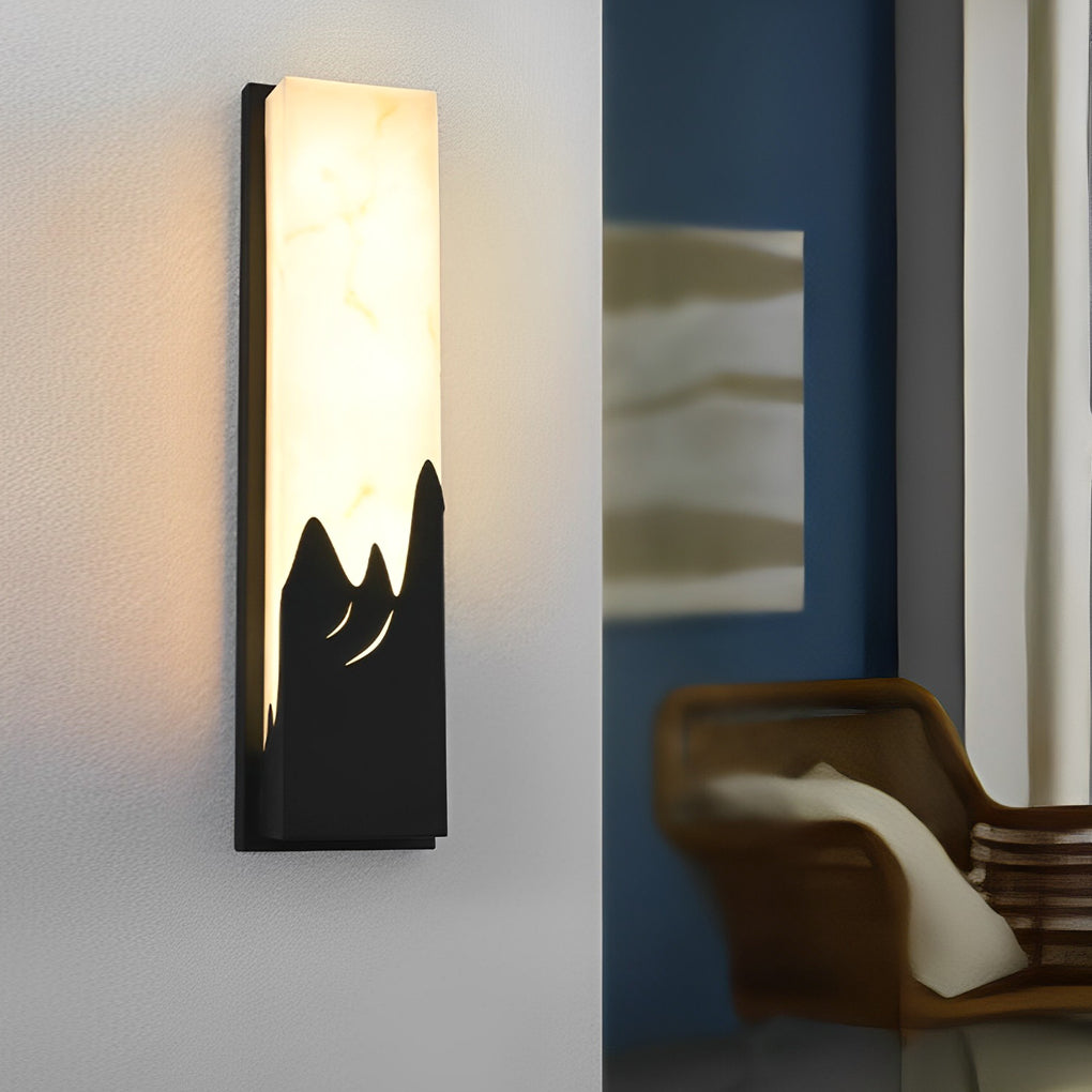 Rectangular Scenery Outdoor Wall Sconce — Stainless Steel and Imitation Marble, Black, LED Warm White, Waterproof, 19" or 25"