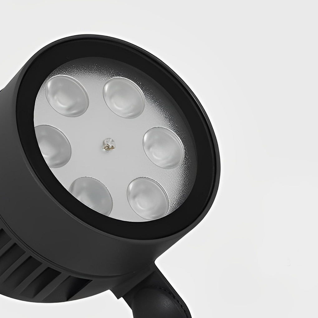 Modern Adjustable Round Outdoor Spotlight — Black Aluminum, LED COB, 6W, IP65 Weatherproof