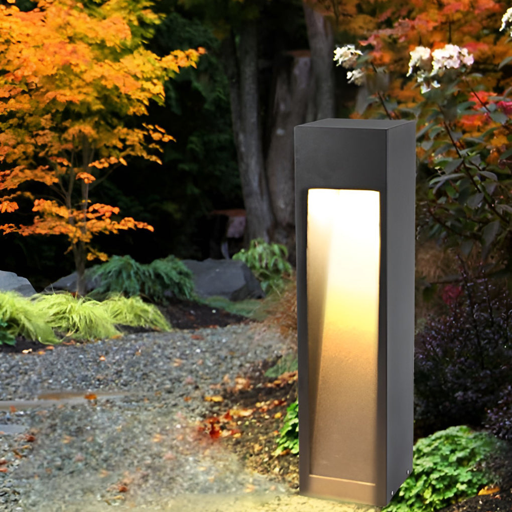 Industrial Rectangular LED Bollard Path Light — Black Iron & Glass, 5W, IP54 Weatherproof, 23.6" H