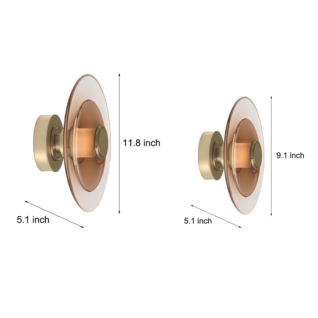 Double-Layer Round Glass Wall Sconce — Electroplated Metal, LED, 3000K Warm White, Hardwired