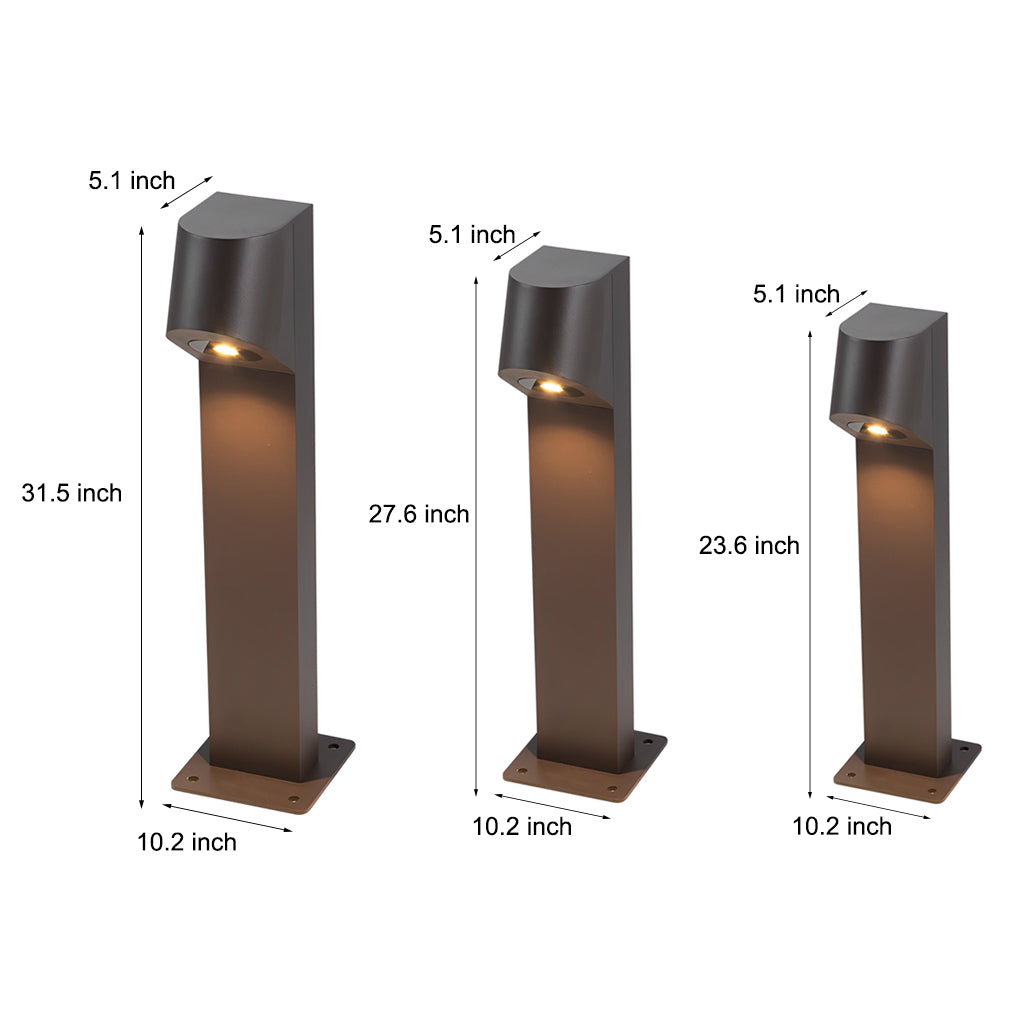 Modern Outdoor Bollard Path Light — Aluminum and Glass, LED, IP65 Weatherproof, Downward Illumination, 3000K