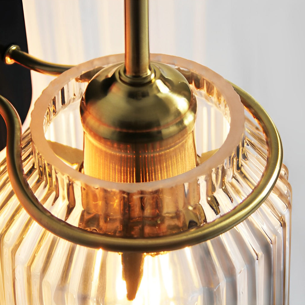 Round Funnel Wavy Glass Wall Sconce — Gold Metal, E27 LED 5W, Hardwired, 4.7" × 11.8"