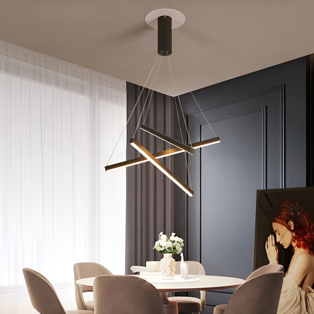 Minimalist Strip LED Chandelier — Black Metal, Stepless Dimming, Remote Control, 3- to 9-Light