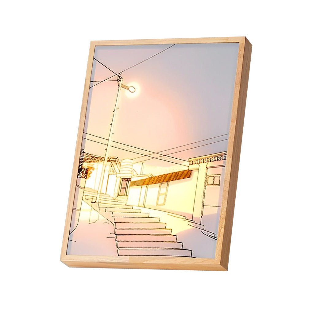 Sunshine LED Wall Art Night Light — Wood and Acrylic Frame, Touch Dimmable, 13" × 9", Rechargeable