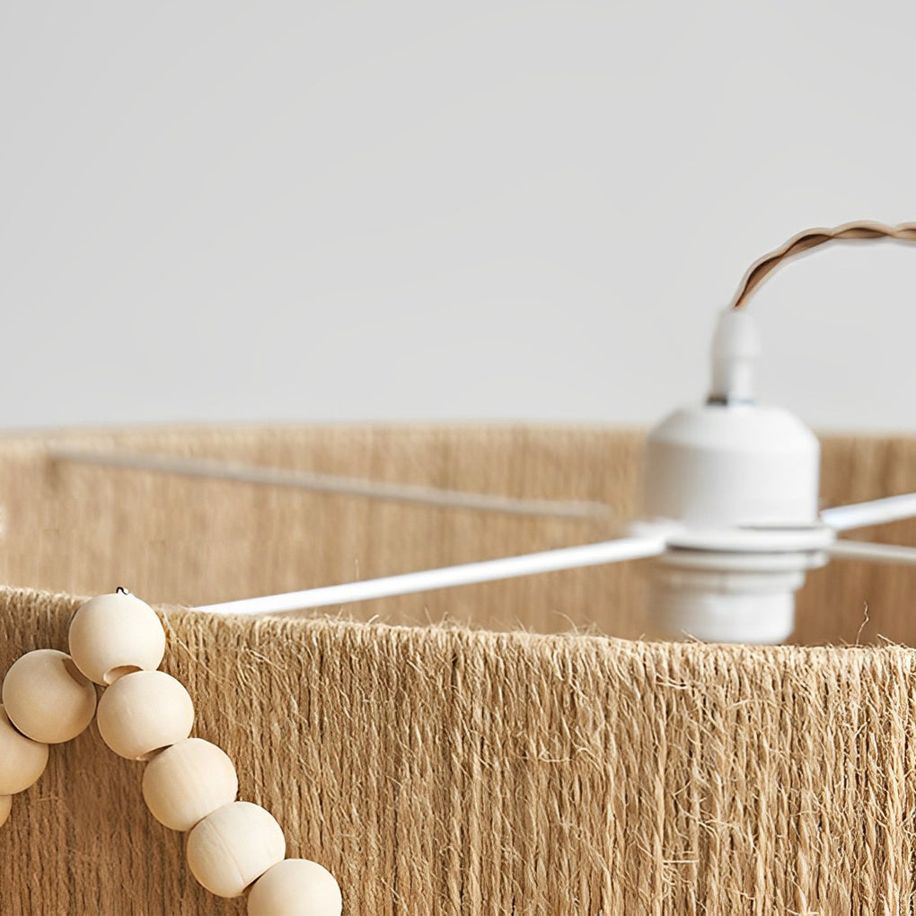 Bohemian Pendant Chandelier — Hemp Rope, Wood Beads and Tassels, E27, 16" or 20" Diameter
