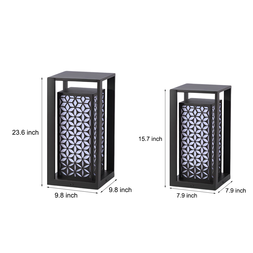 Floral Vintage Outdoor Bollard Path Light — Galvanized Steel & Acrylic, E27, IP65, 10W, Black