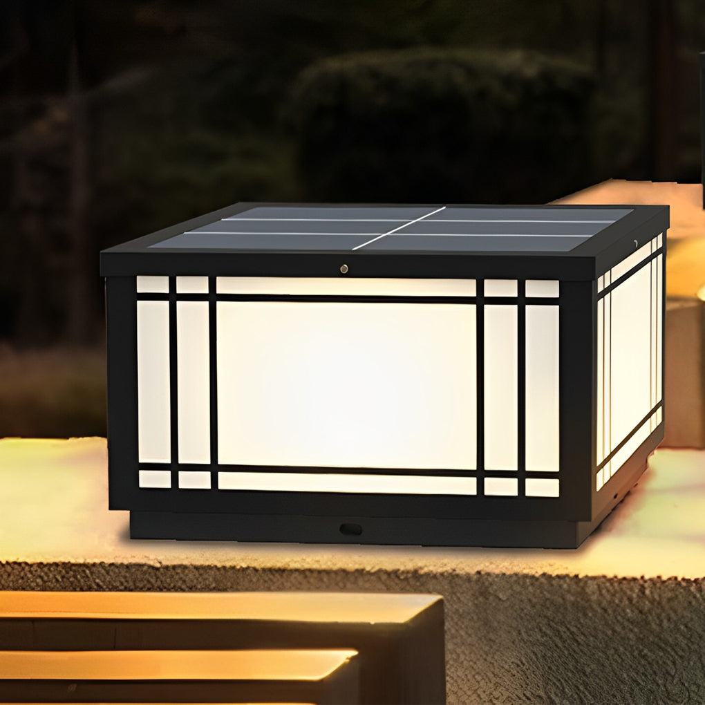 waterproof led solar fence post lights with remote retro grilles and 3 step dimming