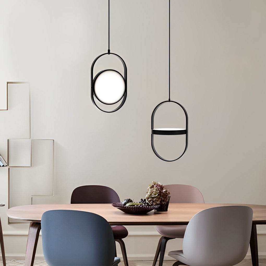 Modern Black Ring Pendant Light — Iron and Acrylic, LED, Three-Step Dimming (3000K/4500K/6000K), 9W–24W