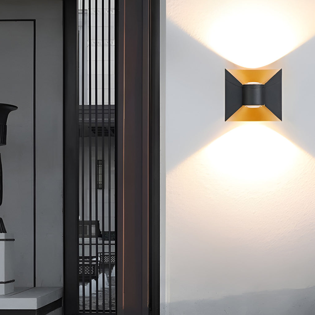 Square Up/Down Outdoor Wall Sconce — Die-Cast Aluminum, 6W LED, IP65, Black+Gold or White+Gold