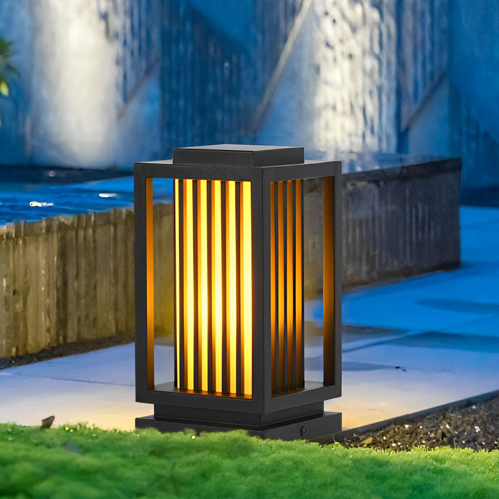 Modern Cage Bollard Pathway Light — Black Galvanized Steel, Imitation Marble Finish, LED 3000K, IP65
