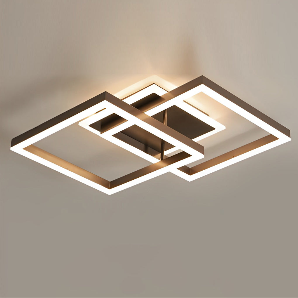 Modern Square Overlapping LED Semi-Flush Mount — Brown Aluminum & Acrylic, 64W / 80W, 3000K / 6000K