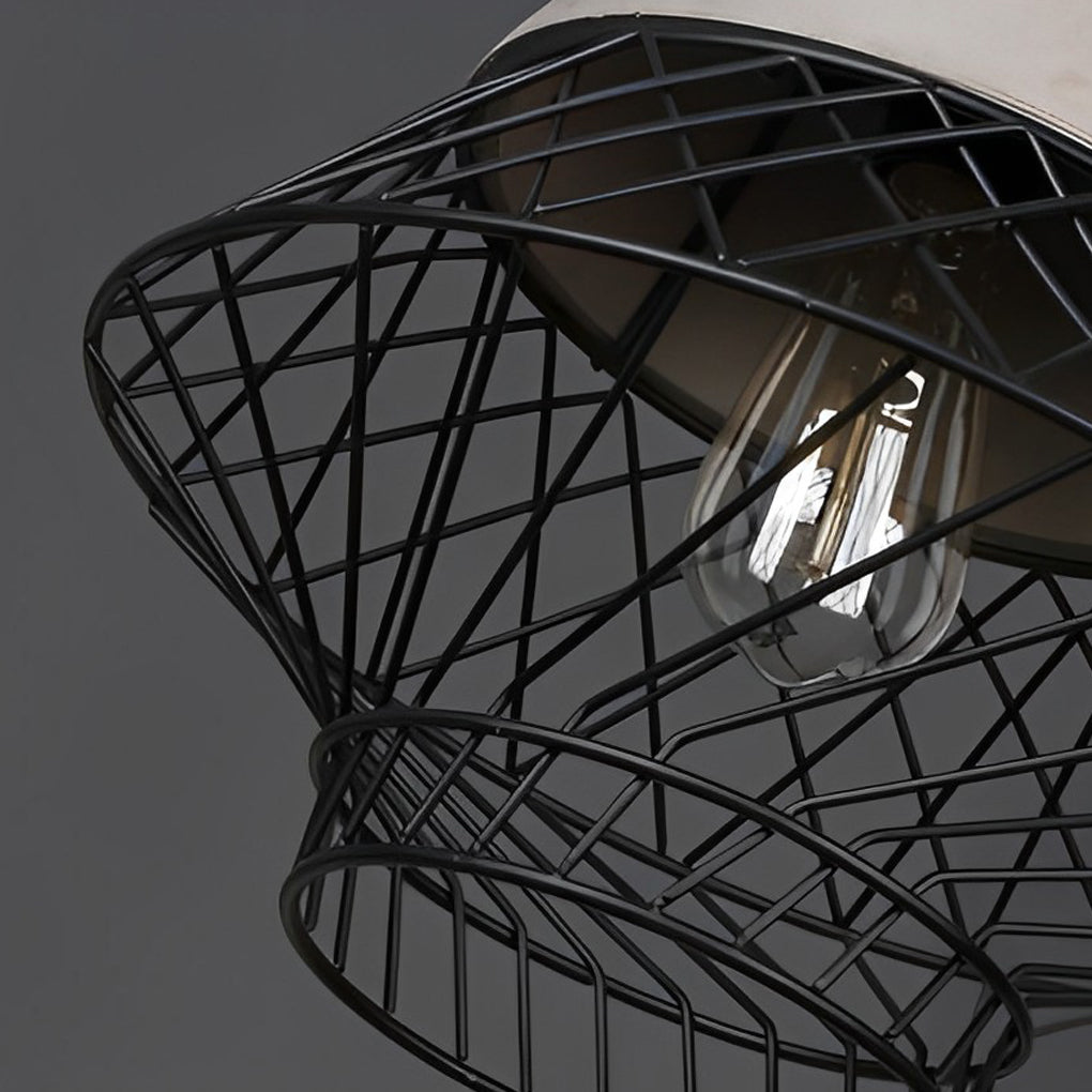 Retro Industrial Pendant Light — Cement and Iron Cage, E27, 13" Diameter, Kitchen Island / Dining